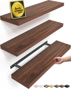BAYKA Rustic Brown Floating Shelves 35.4in, Set of 2, Wall Mount Wood Shelf