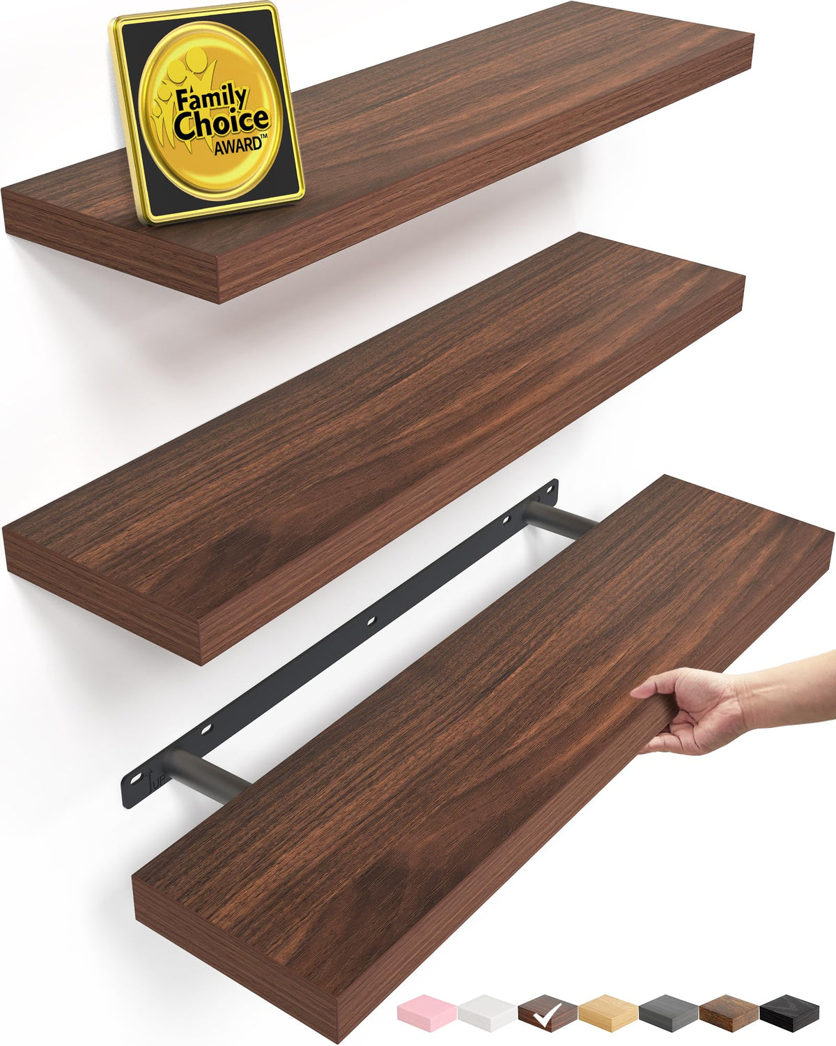 BAYKA Rustic Brown Floating Shelves 35.4in, Set of 2, Wall Mount Wood Shelf