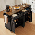 ONBRILL 58" Kitchen Island with Power Outlet, Rolling Kitchen Cart, Black