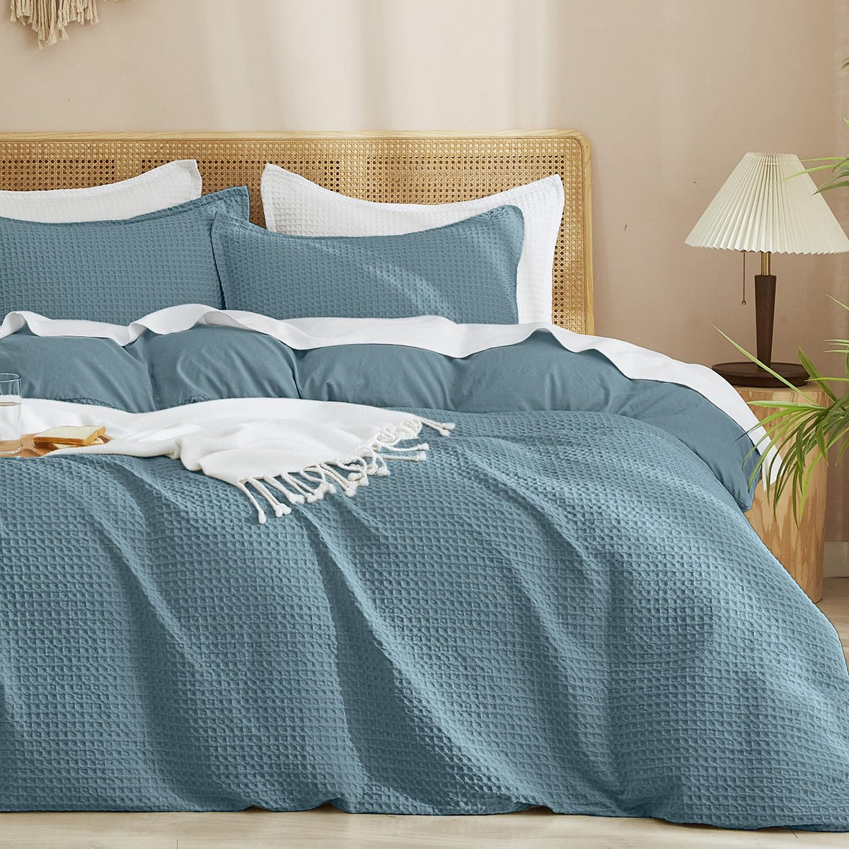 PHF Waffle Duvet Cover California King, Soft & Breathable, 104"x98", Linen
