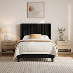 Yaheetech Queen Bed Frame with Headboard, Ivory Channel-Tufted Platform