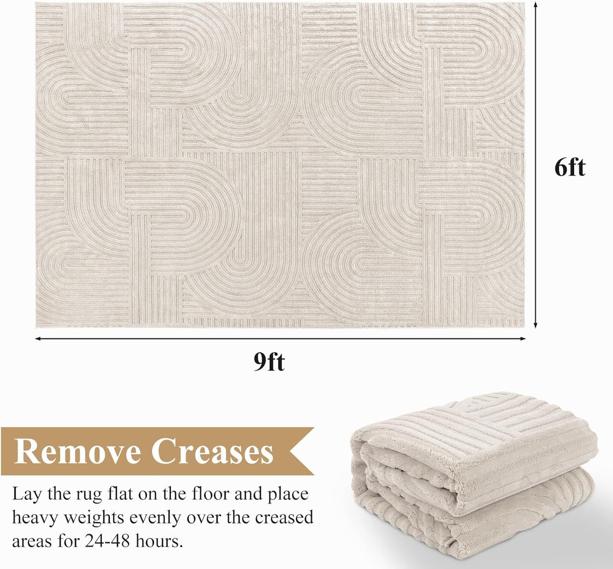 Pauwer 6x9 Area Rugs for Living Room, Modern Non Slip Washable Rug, Beige