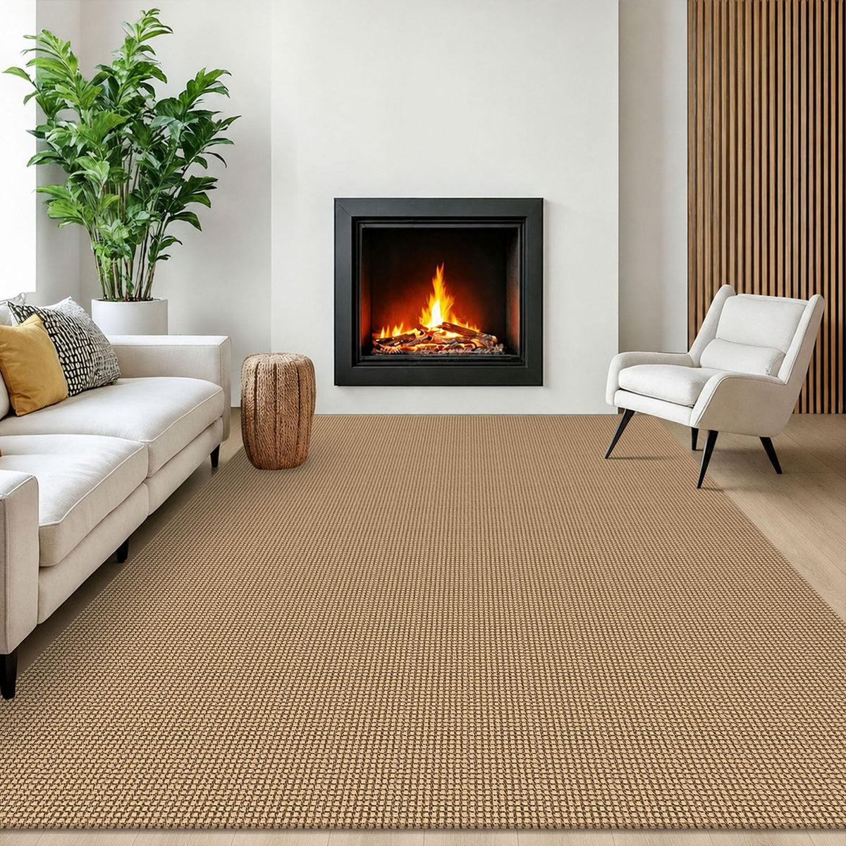 EARTHALL Woven Area Rugs 6x9 Ft Washable Living Room Rugs Non Slip Rubber Backed Dining Room Rug Braided Bedroom Rugs Indoor Floor Carpet for Living Room, Bedroom, Dining Room, Beige/Ivory
