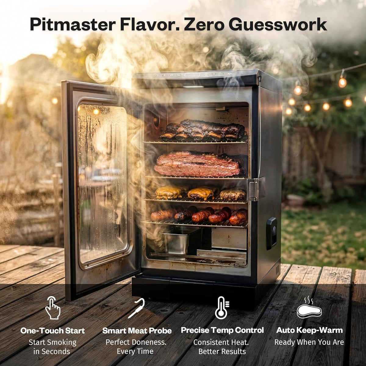 EAST OAK 30" Outdoor Electric Smoker with Side Chip Loader for Up to 6x Longer Smokes, 725 sq in Cooking Area