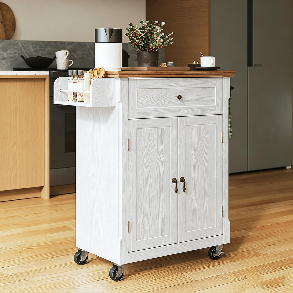 HLR 26'' Small Kitchen Island, Vintage Wood Kitchen Cart on Wheels, Green