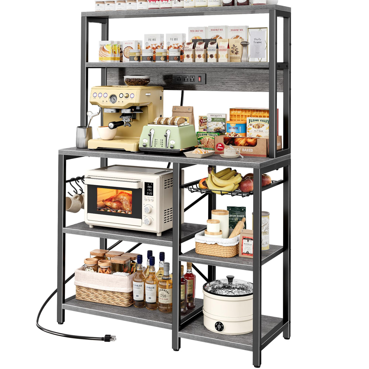 SUPERJARE Bakers Rack with Power Outlet, 35.4 Inches Coffee Bar with Basket