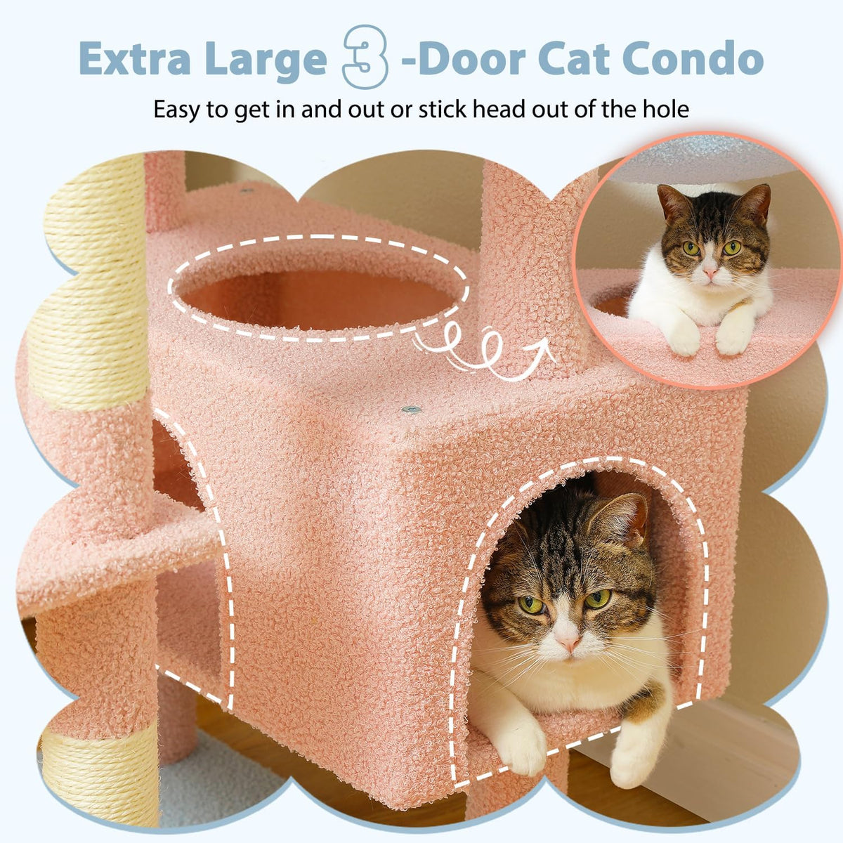 PAWZ Road Flower Cat Tree 72" Cat Tower with Condos&Hammock for Large Cats