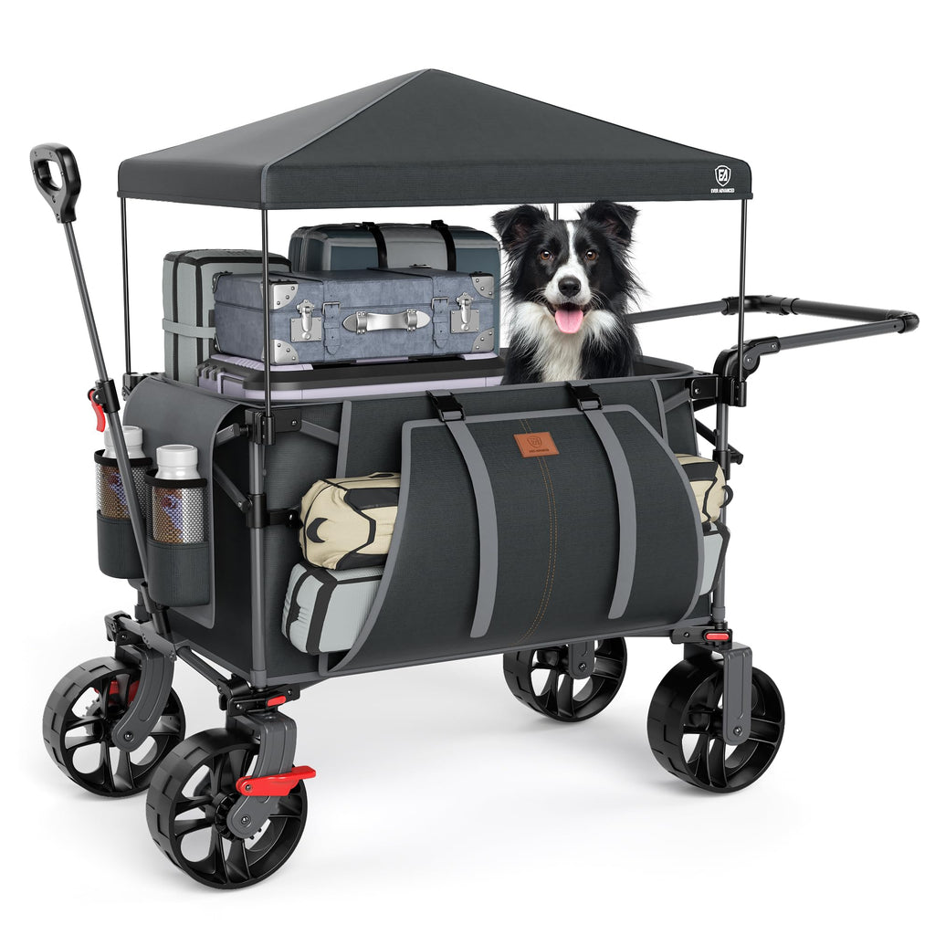 EVER ADVANCED Folding Push Wagon with Brakes, Portable Shopping Cart