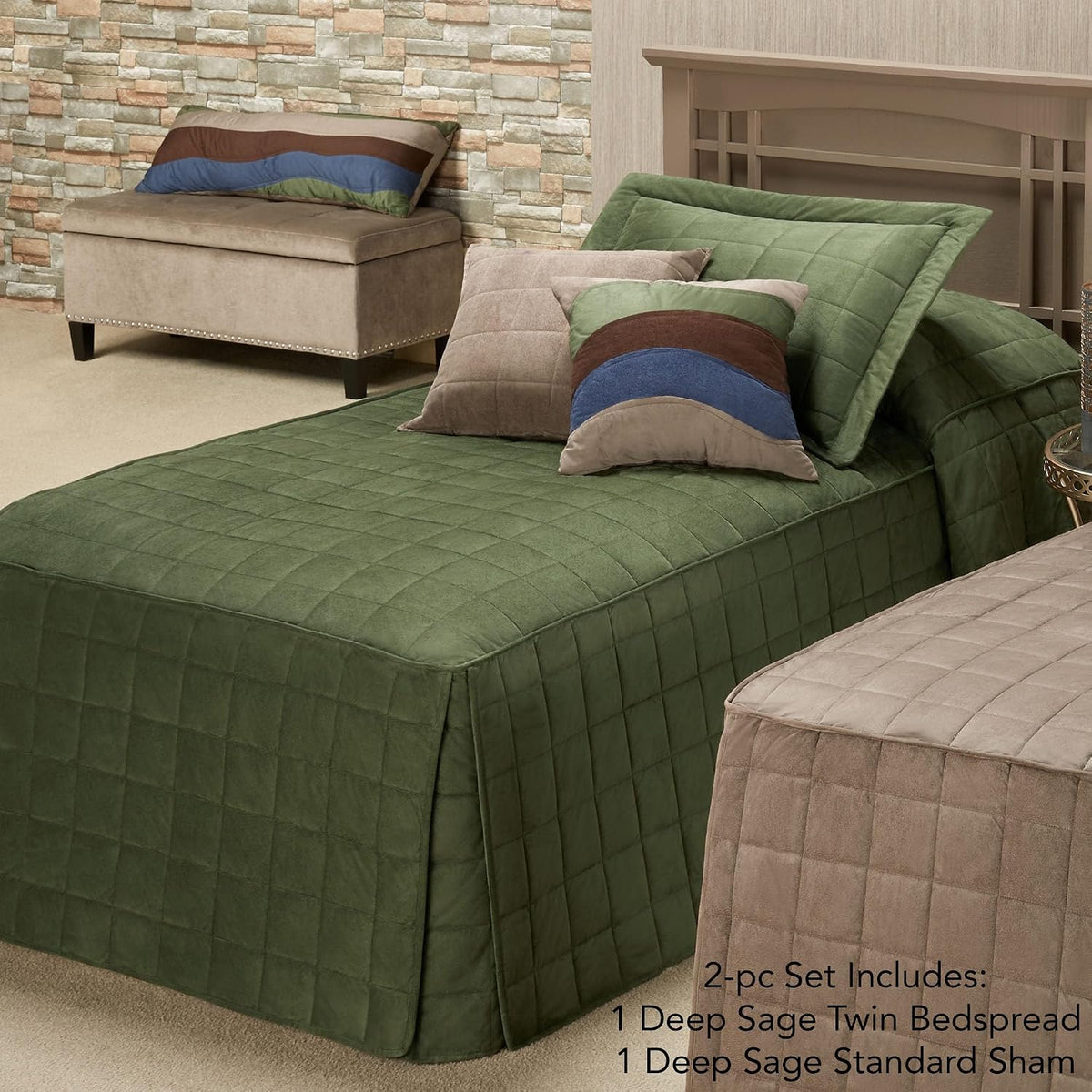 Touch of Class Camden Luxury Bedding, Deep Sage Green, Twin, 2 Pc Set