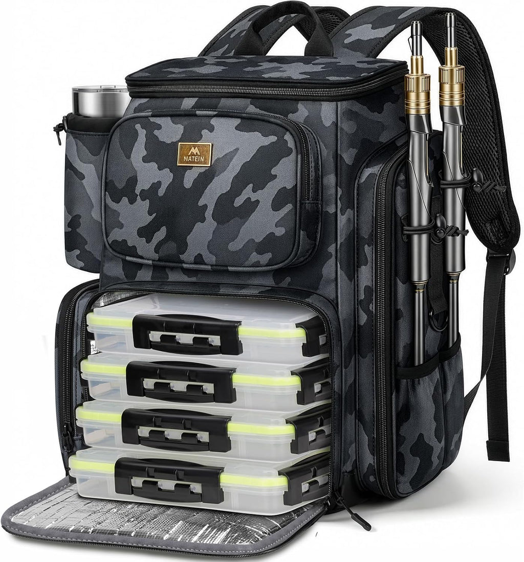 MATEIN Pro Fishing Backpack with 4 Tackle Boxes, 3600 Tackle Box Backpack