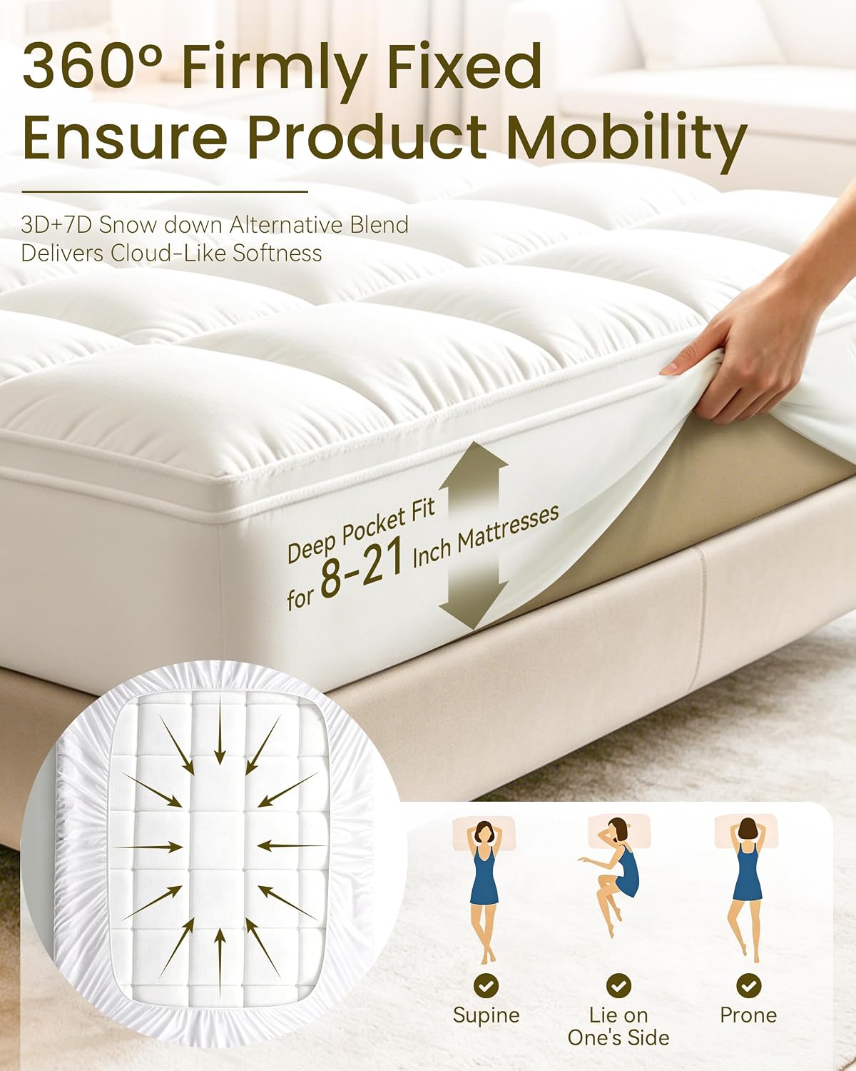 Mattress Topper, WestMonth Premium Quilted 1000gsm Extra Thick Mattress Topper, Fluffy Soft & Breathable Cooling Memory Foam Mattress Topper for Back Pain, 8-21" Deep Pocket (Queen)