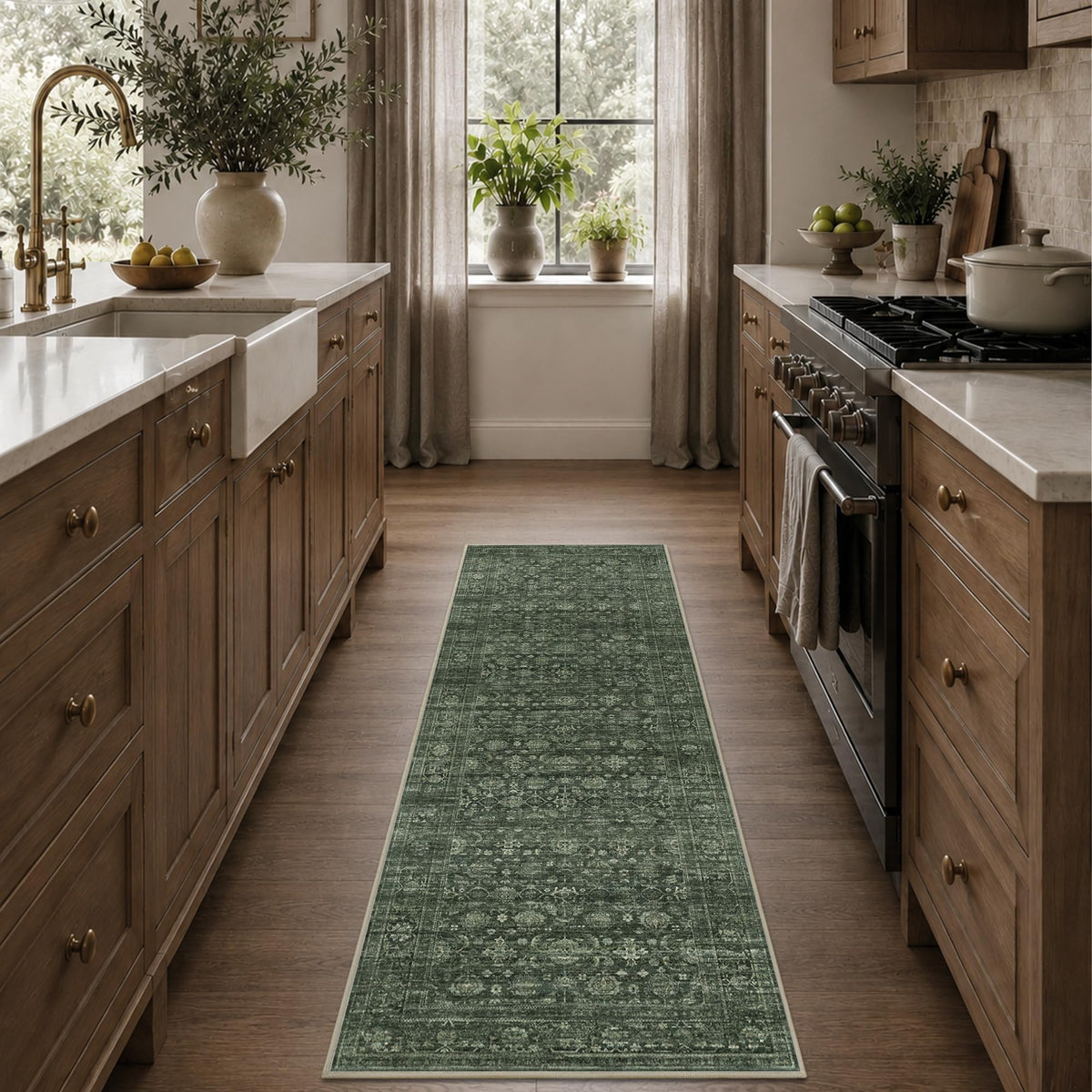 JOOJA 8x10 Dark Brown Vintage Soft Low Pile Non Slip Boho Washable Area Rug