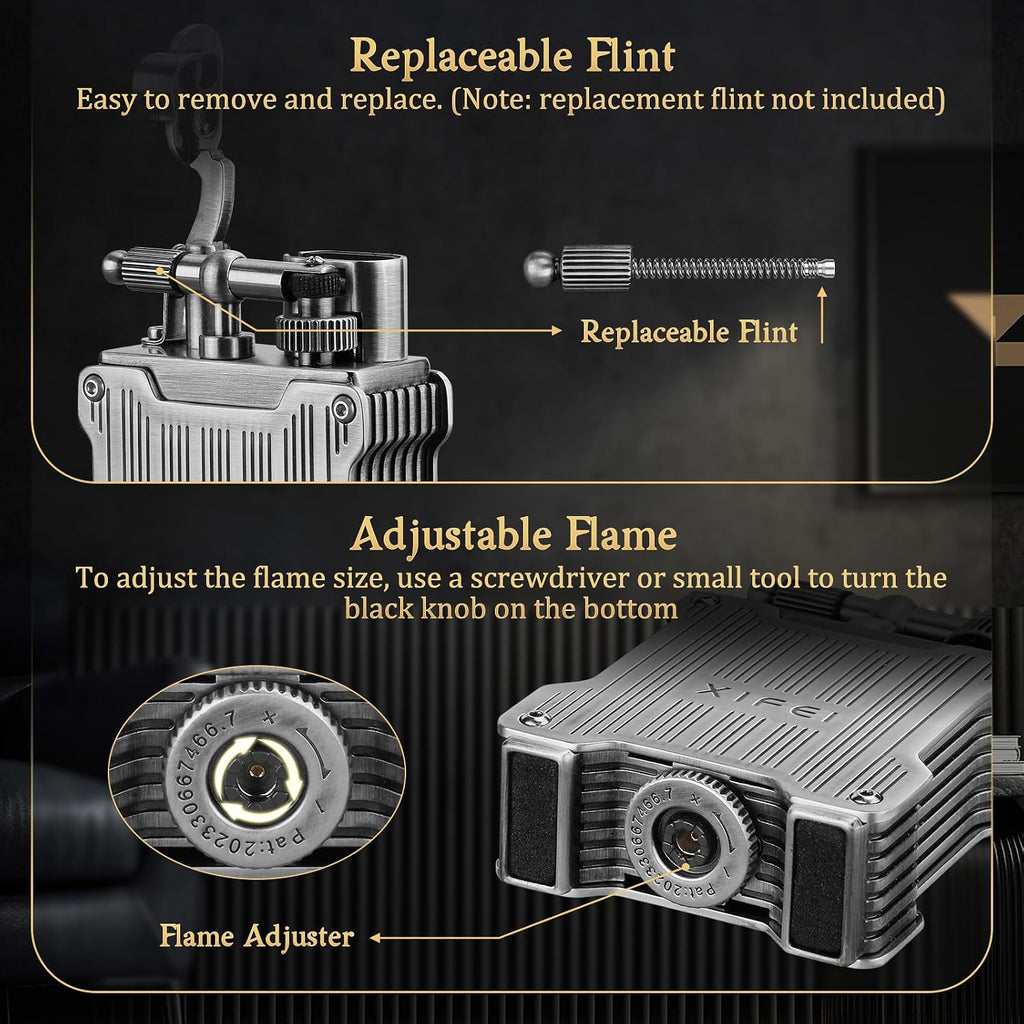 XIFEI Classic Flint-Wheel Cigar Lighter, Adjustable Dual Jet Flame