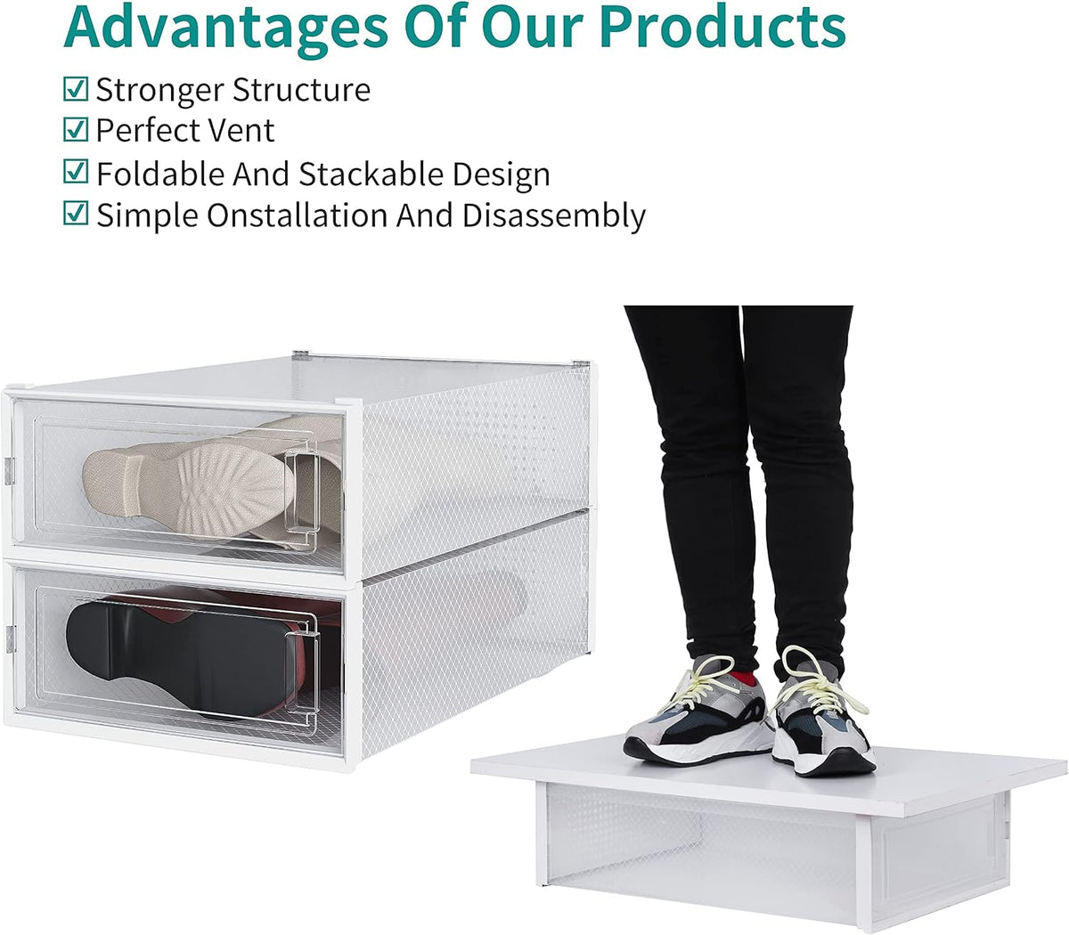 8-Piece Boot and Shoe Storage Box, Stackable Clear Plastic Shoe Box, Space-Saving Shoe Organizer for Boots, Sneakers, and High Heels, Clear