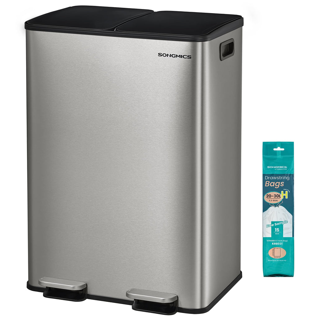 SONGMICS Trash Can, 13 + 6 Gallon Dual-Compartment, Soft-Close Lid
