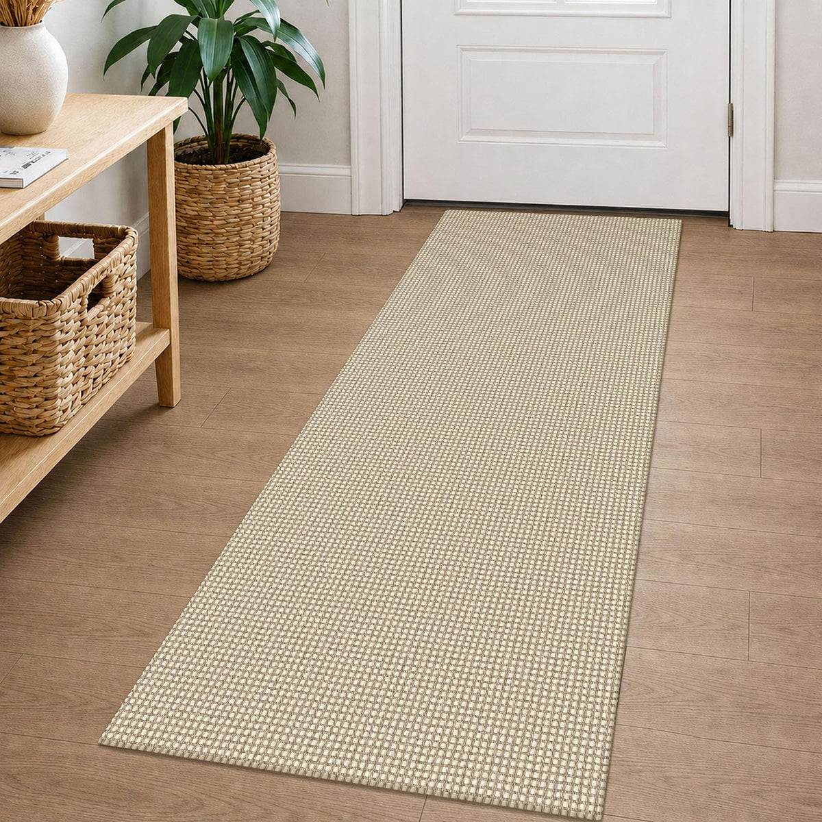 EARTHALL Woven Area Rugs 6x9 Ft Washable Living Room Rugs Non Slip Rubber Backed Dining Room Rug Braided Bedroom Rugs Indoor Floor Carpet for Living Room, Bedroom, Dining Room, Beige/Ivory