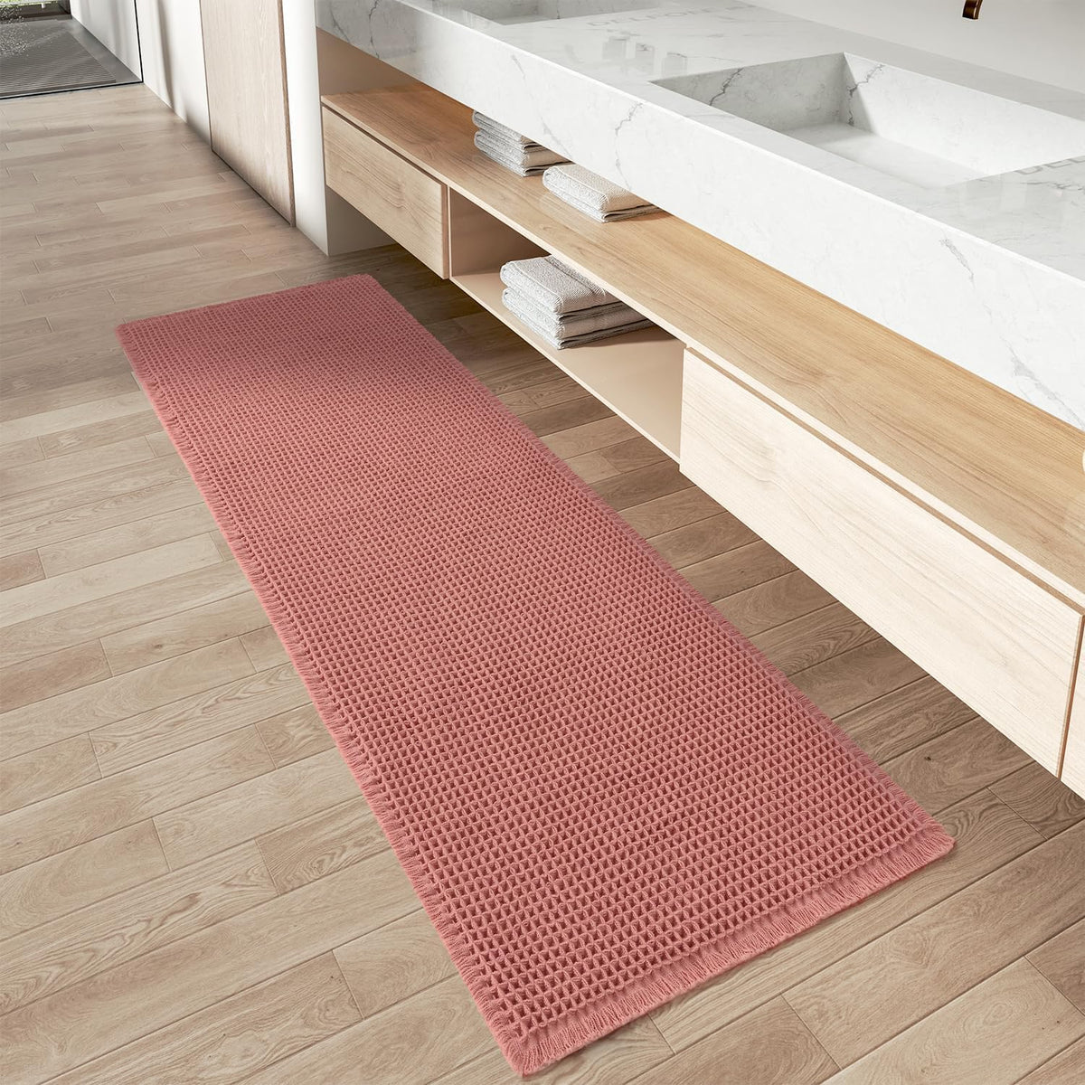 Upgraded Waffle Bath Mat Set of 2 Absorbent Bathroom Mat 18"x30" + 24"x48"