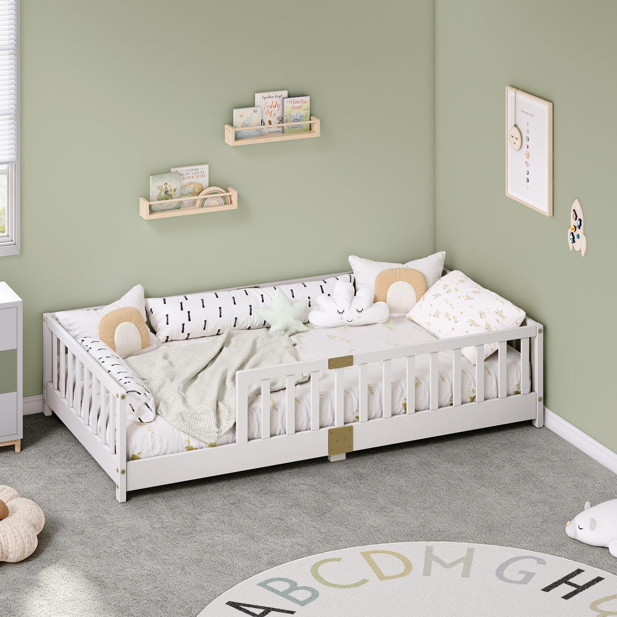 Twin Montessori Floor Bed with Rails