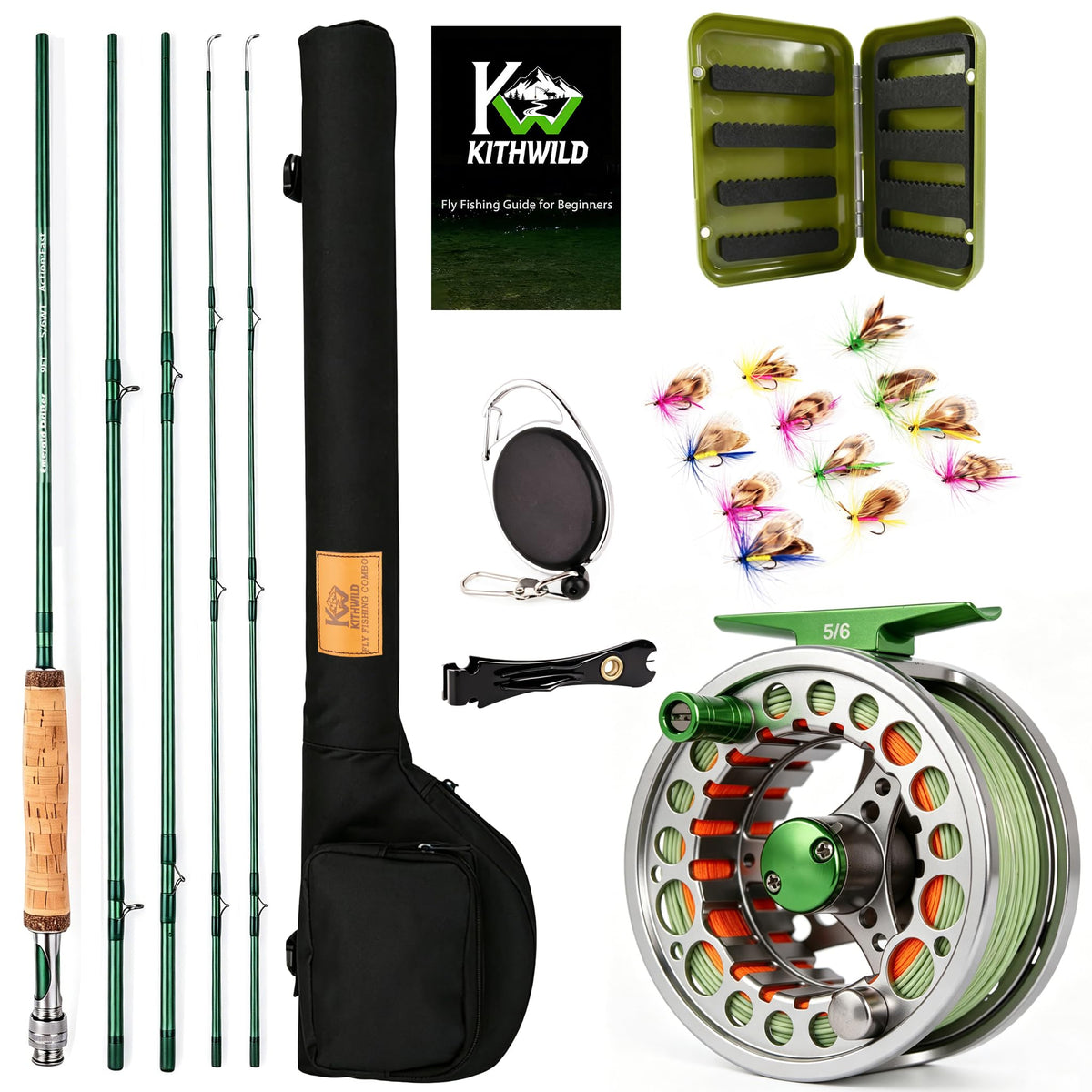 Fly Fishing Rod Combo, 4 Piece 5/6 Portable Fly Rod with Extra Tip, Pre-Loaded Fly Reel with Line Combo,Fly Box, Flies, Fly Fishing Complete Starter Package