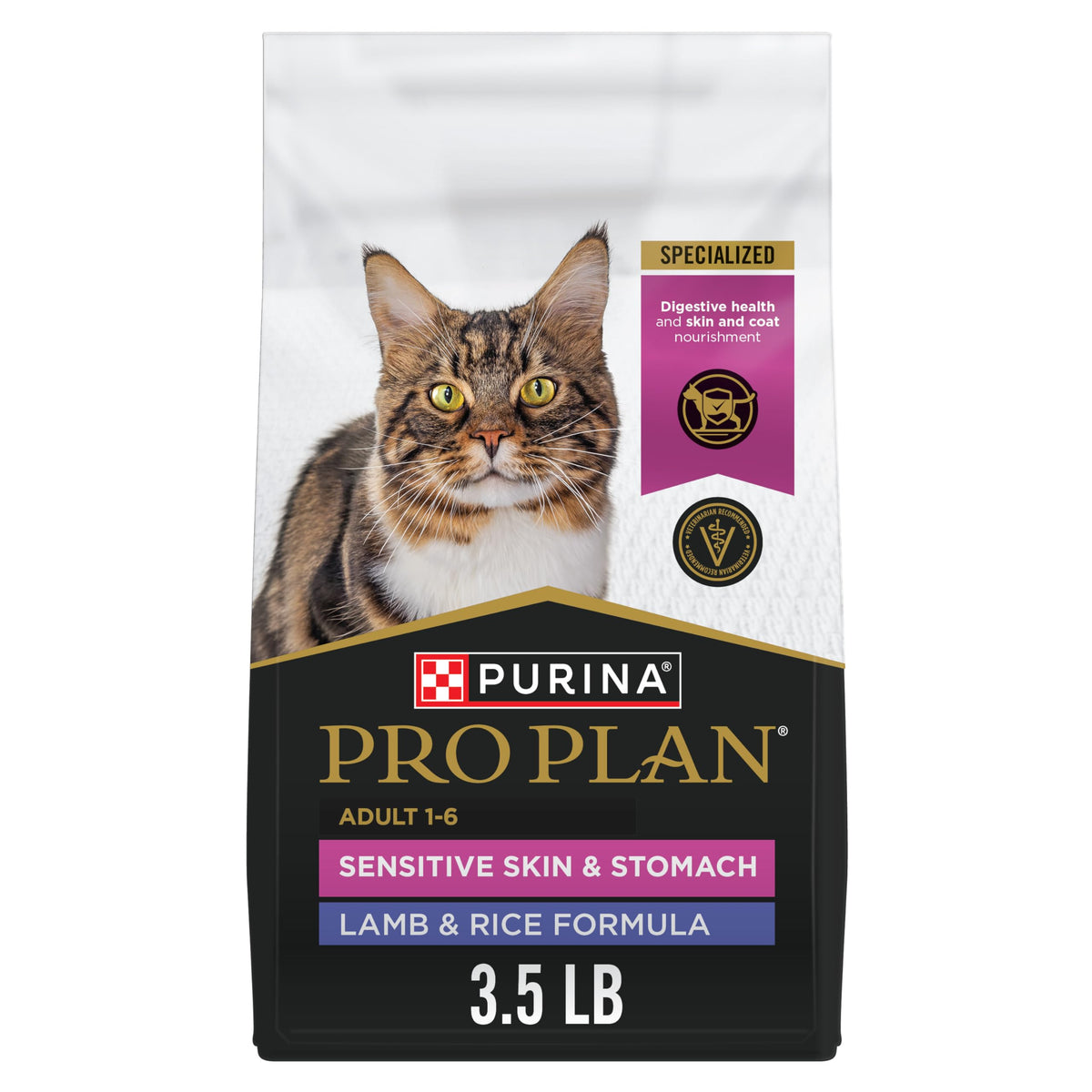 Purina Pro Plan Sensitive Skin & Stomach Dry Cat Food, Real Lamb, 16 lb Bag