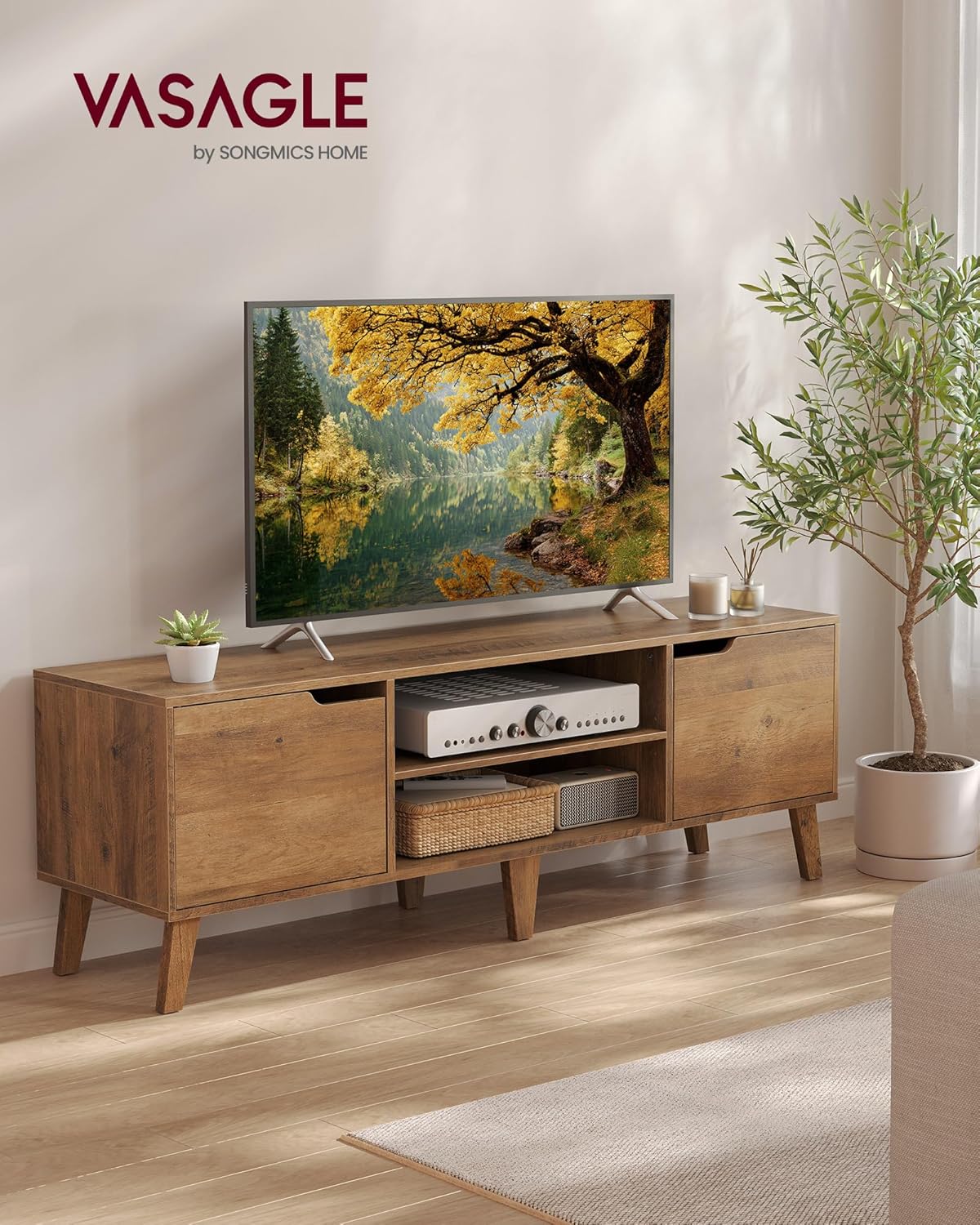 VASAGLE TV Stand for 65'' TV, Entertainment Center with Adjustable Shelf