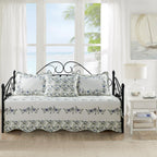 HESTIN 4Pcs Sky Blue Scallop Daybed Cover Set 75"x39" Petunia Embroidery
