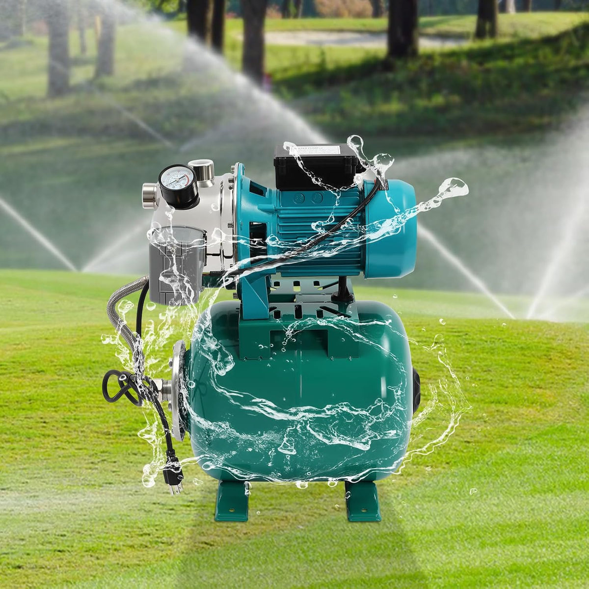YIYIBYUS 1HP Green Stainless Steel & Cast Aluminum Shallow Well Water Pump, 110V Irrigation Pump with Pressure Tank for Home Farm Lawn Irrigation Yard