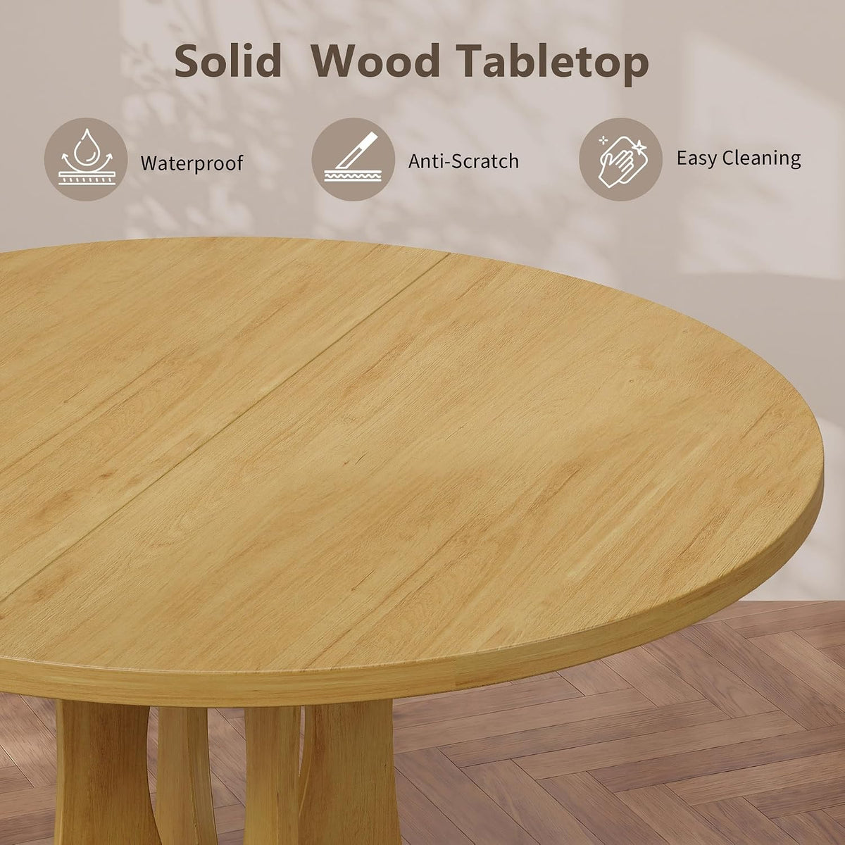 Einhomn 47.2-inch Round Dining Table, Kitchen Table for 4-6, Farmhouse Circle Dining Room Table, Space Saving Wood Kitchen & Dining Room Furniture, Oak