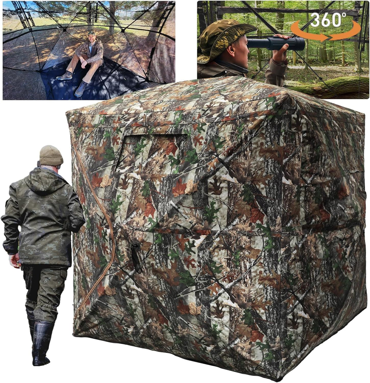 FUNHORUN Hunting Blind with Floor Mat, 360 See Through Ground Blind, Pop Up