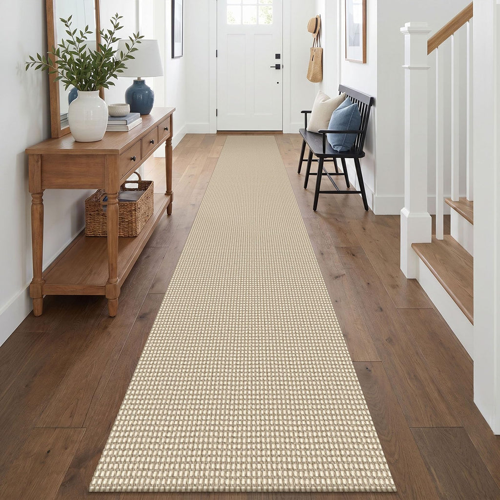 EARTHALL Woven Area Rugs 6x9 Ft Washable Living Room Rugs Non Slip Rubber Backed Dining Room Rug Braided Bedroom Rugs Indoor Floor Carpet for Living Room, Bedroom, Dining Room, Beige/Ivory