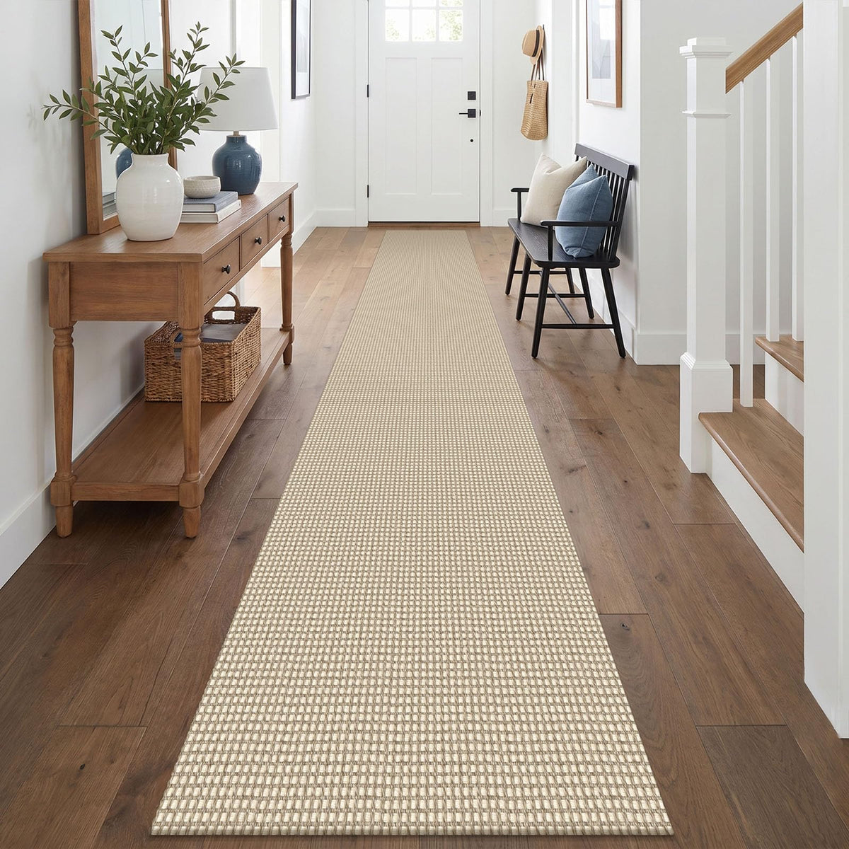 EARTHALL Woven Area Rugs 6x9 Ft Washable Living Room Rugs Non Slip Rubber Backed Dining Room Rug Braided Bedroom Rugs Indoor Floor Carpet for Living Room, Bedroom, Dining Room, Beige/Ivory