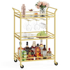 VASAGLE Bar Cart Gold, Large Home Bar Serving Cart with 3-Tier