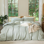 MooMee Duvet Cover Set 100% Washed Cotton Linen Like King