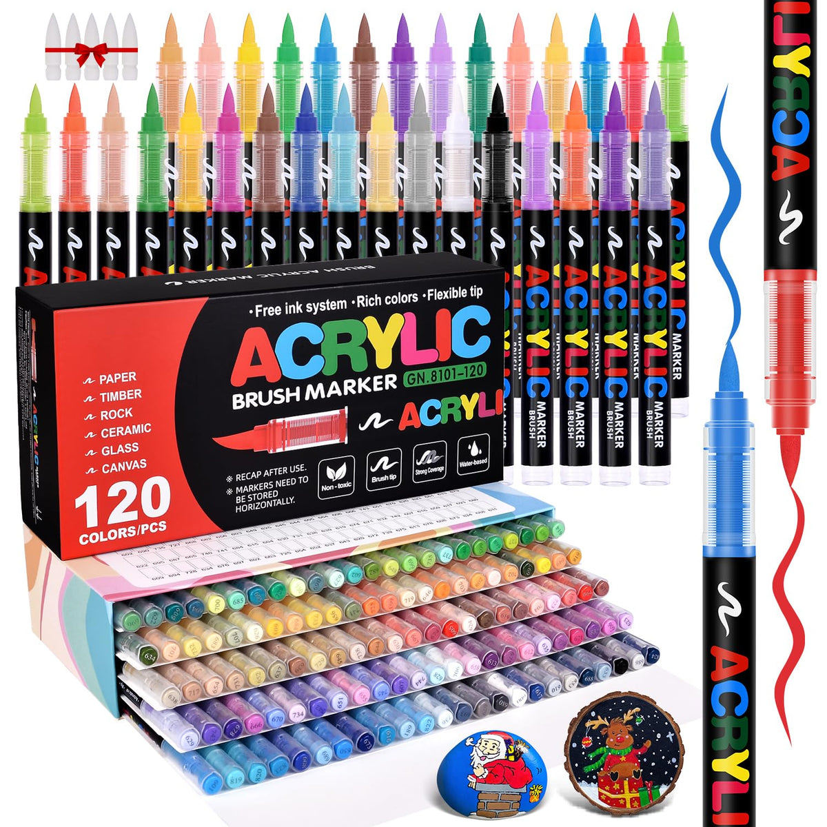 Acrylic Paint Markers Brush Tip 240 Colors, Automatic Ink Control, No-Bleed
