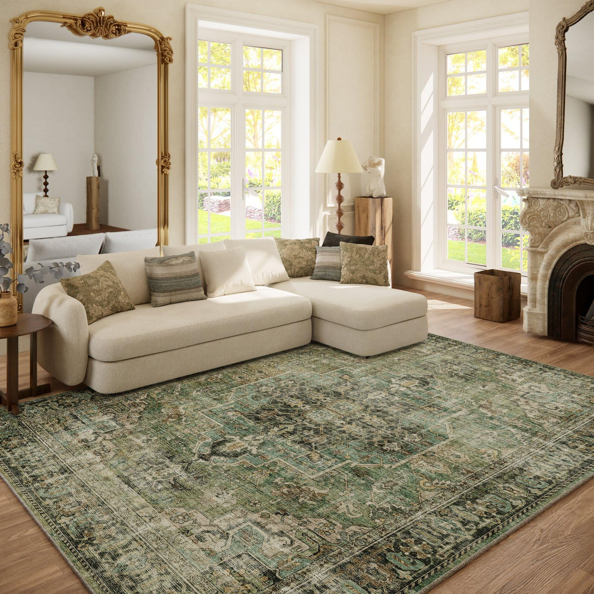 Washable Area Rugs for Living Room: 9x12 Bedroom Rug Boho Vintage Area Rug Stain Resistant Non Slip Low Pile Lightweight Soft Carpets for Dining Room Kitchen Nursery Kids Room Playroom Home Office