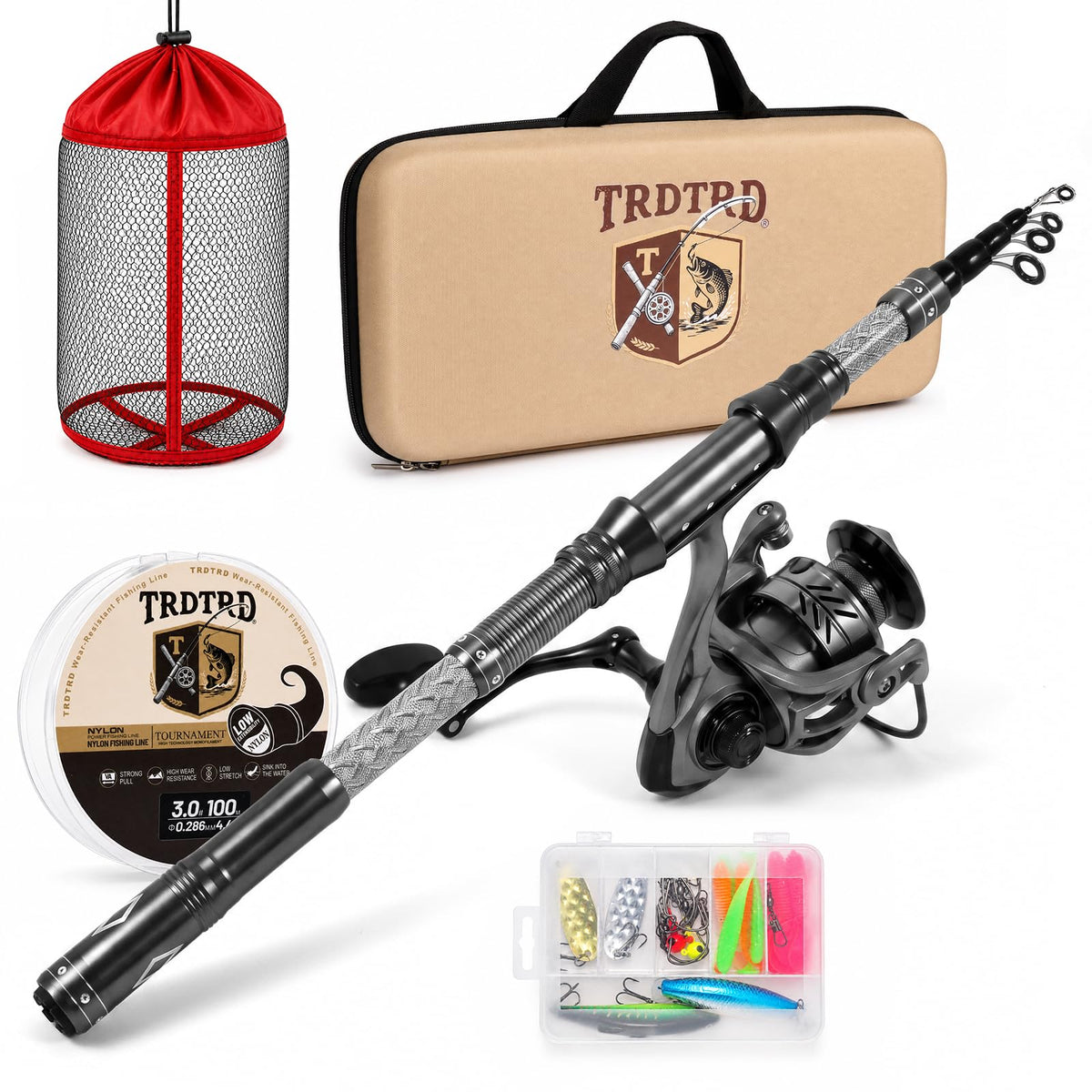 Fishing Rod and Reel Combo Kit—Telescopic Fishing Rod, Collapsible Fishing Rod, Portable Fishing Set w/Tackle Box, Lures & Bag, 4.2oz Carbon Fiber, 5.2:1 Anti-Twist Reel, Freshwater/Light Saltwater