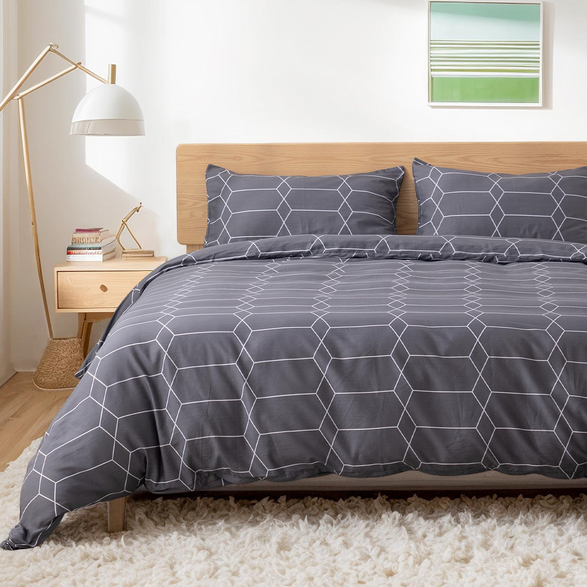 TOCOMOA Tan Gingham Duvet Cover Set Washed Cotton Like Linen, Cal King