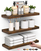 BAYKA Rustic Brown Floating Shelves 35.4in, Set of 2, Wall Mount Wood Shelf