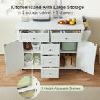 ONBRILL 47" Kitchen Island with 2 Storage Cabinets & 5 Drawers, White