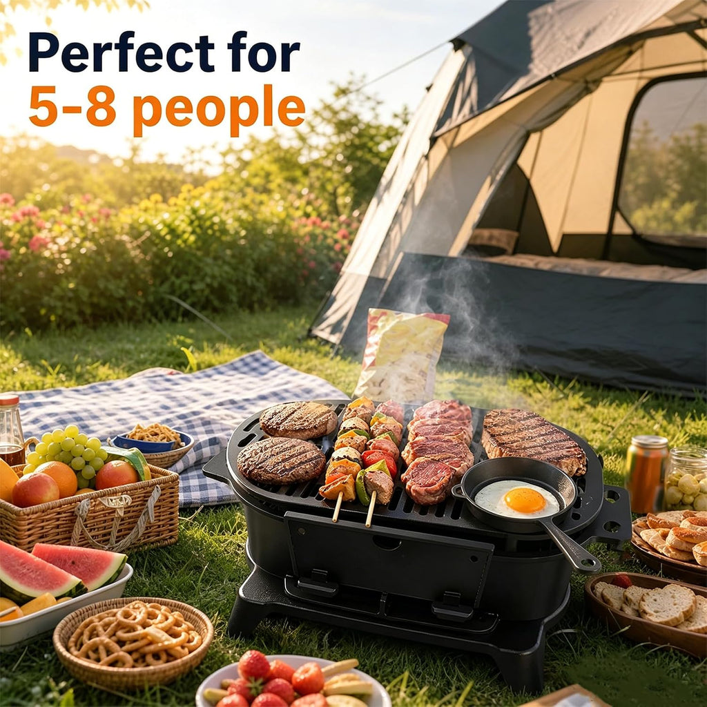 100% Cast Iron Hibachi Grill Charcoal, Hibachi Grill Outdoor, Oval