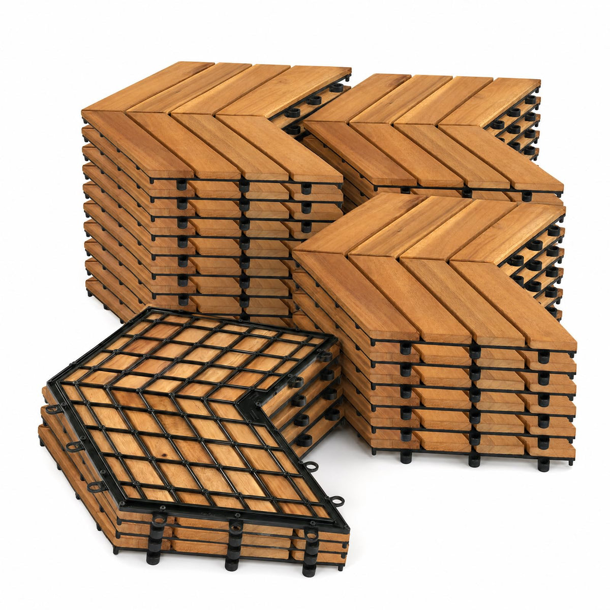 Goplus 12-Pack Acacia Wood Interlocking Deck Tiles (12 PCS,Brick)