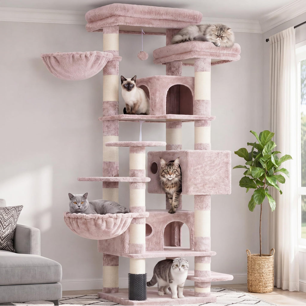 Hey-brother Cat Tree, Multi-Level Tower with 3 Condos, Hairbrush, MPJ035-MG