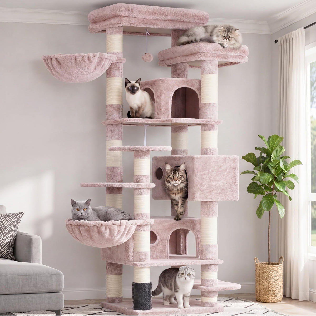 Hey-brother Cat Tree, Multi-Level Tower with 3 Condos, Hairbrush, MPJ035-MG