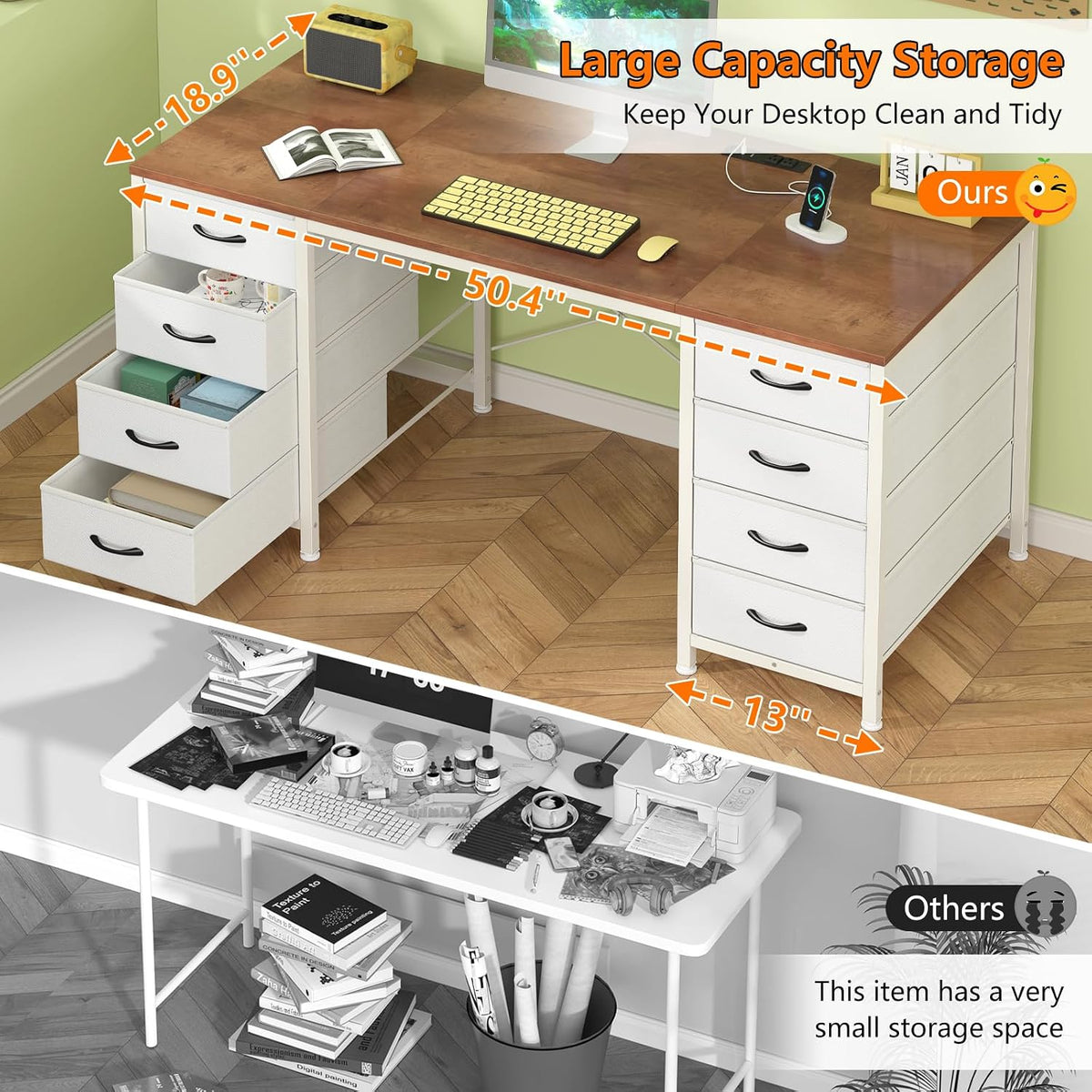 50 Inch Computer Desk with 8 Drawers for Home Office, Bedroom, Living Room