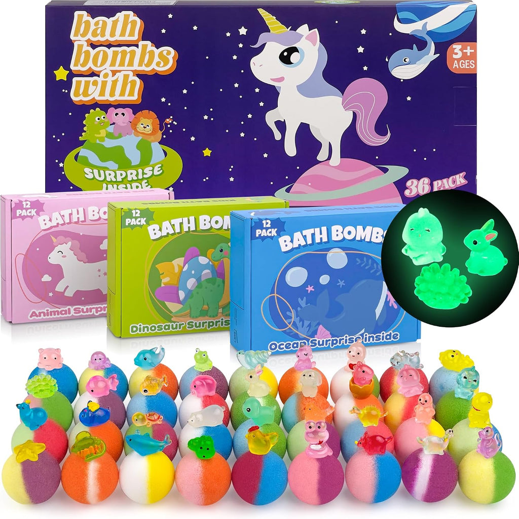 Bath Bombs for Kids,36 Pack Bath Bombs with Glow in The Dark Toy Inside
