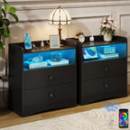 Memobarco Nightstand with Charging Station and LED Light, Black