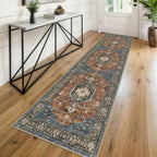 KUTA Vintage Extra Long Runners for Hallways 2.6x18ft Washable Blue White