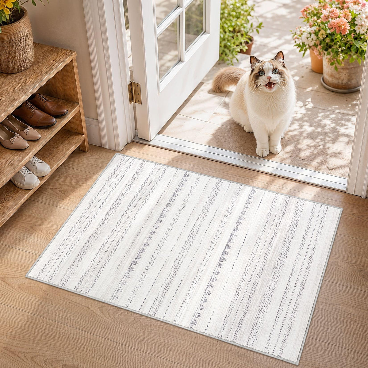 Nakagishi Boho 8x10 Area Rug Living Room Rugs Machine Washable Beige