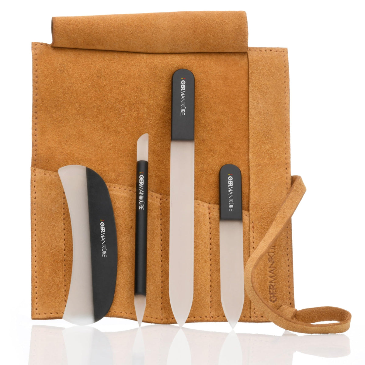 GERMANIKURE 7pc Manicure & Pedicure Set, FINOX Steel, Purple Leather Roll