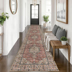 KUTA Vintage Extra Long Runners for Hallways 2.6x18ft Washable Blue White